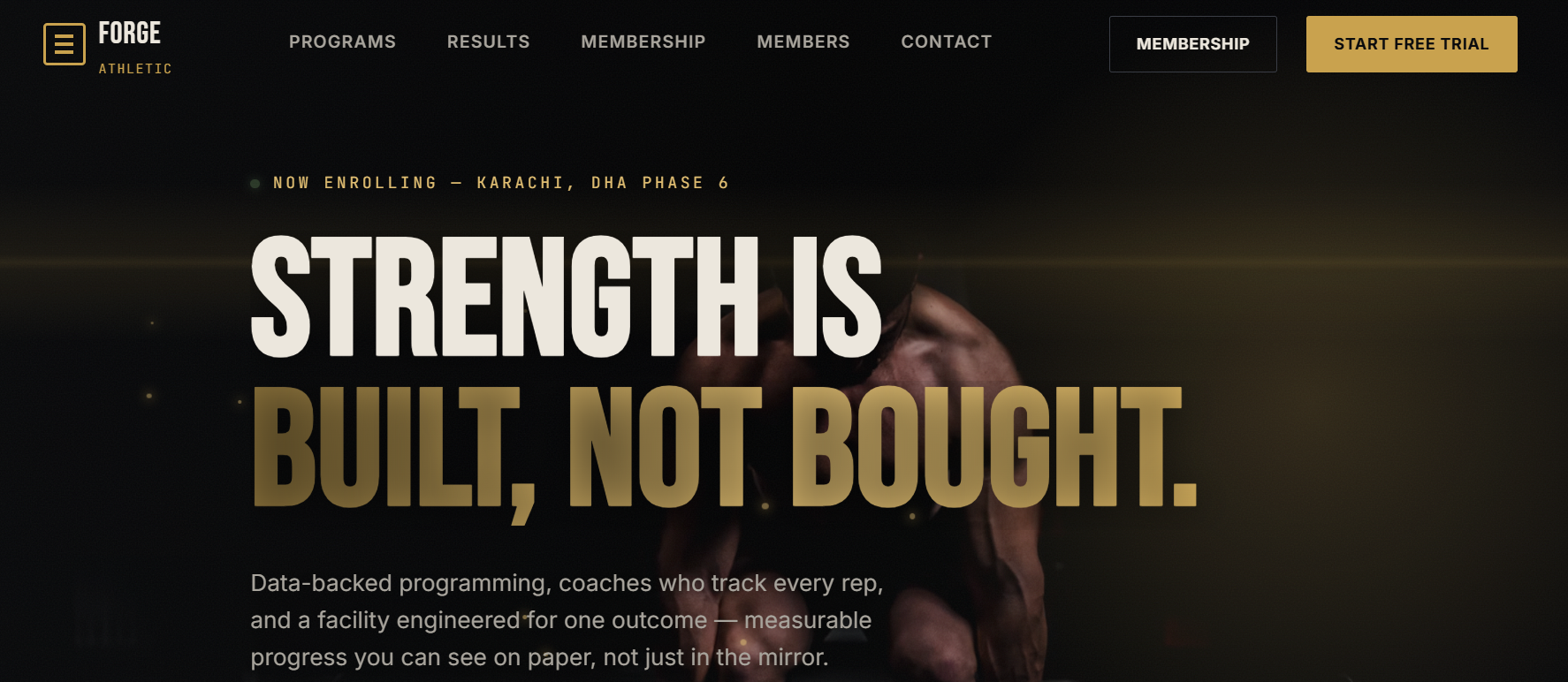 Gym and fitness website homepage screenshot