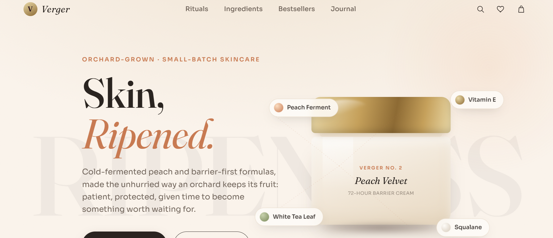 Skincare website homepage screenshot